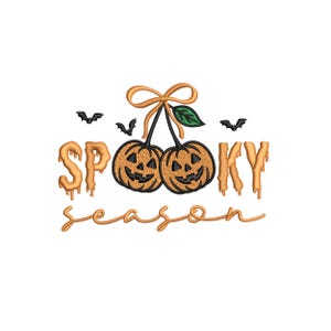 Spooky Cherry Pumpkin Embroidery Design, Coquette Halloween Season Embroidery File, Instant Download, 6 Sizes