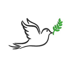 Peaceful Dove Embroidery File, Peace Dove Outline Satin Machine Embroidery File, 6 Sizes, Instant Download