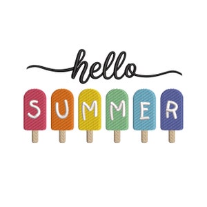 Hello Summer Embroidery Design Ice cream with Summer text MAchine Embroidery Pattern 4 Sizes