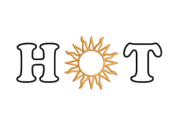 Design de bordado Sun, arquivo de bordado à máquina de verão quente, 4 tamanhos, download instantâneo