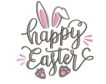 Frohe Ostern Stickdatei, Hasenohren Stickdatei, 4 größen, Maschinenstickerei, Instant Download