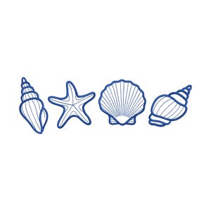 Seashells Outline Embroidery Design,  Coastal Summer Pattern Multi-Format Embroidery File, 6 Sizes, Instant Download