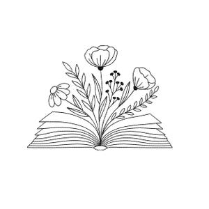Floral Book Embroidery Design, Book with Wildflowers Machine Embroidery Pattern 4 Sizes, Instant Download