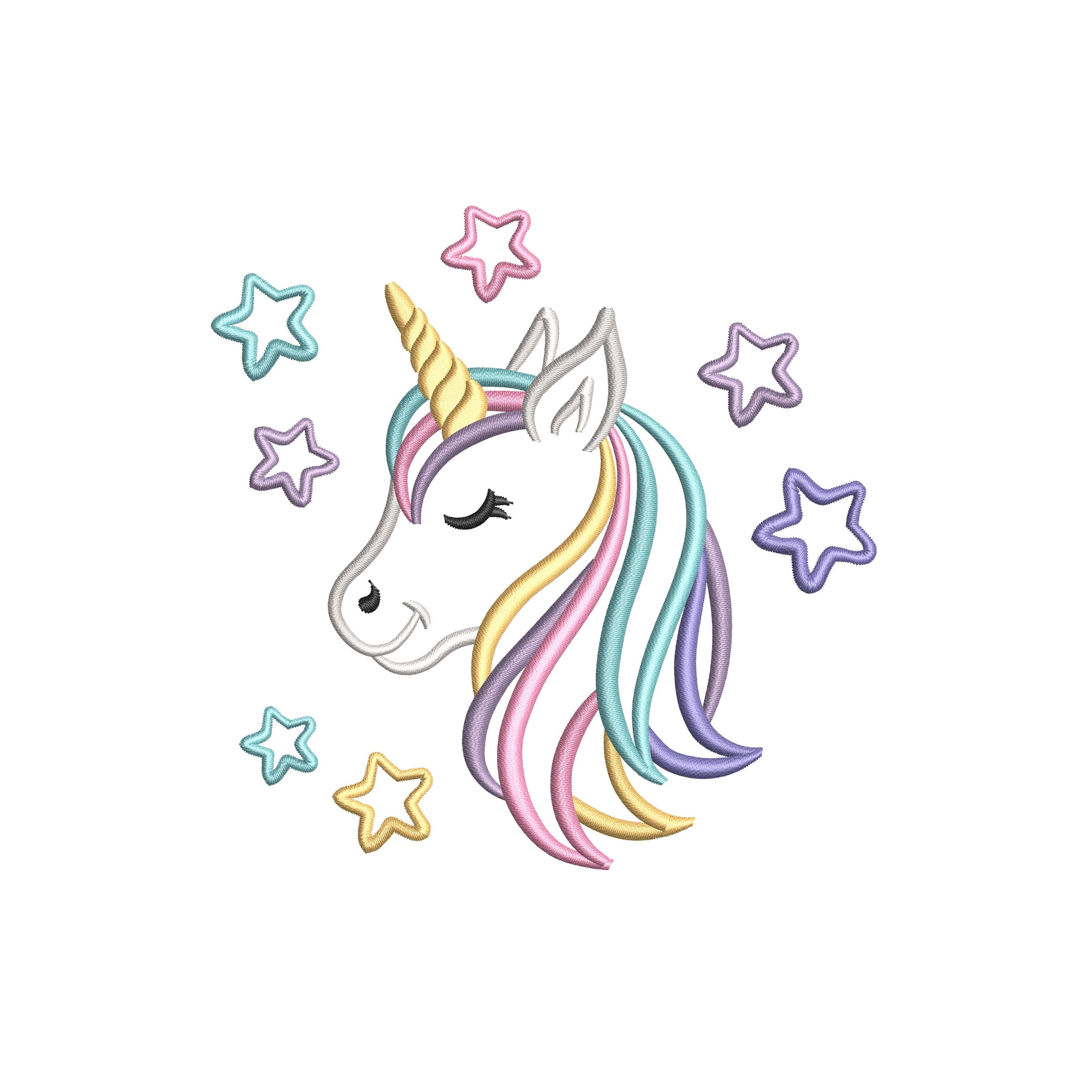 Unicorn Embroidery Design, Magic Unicorn with Stars Machine Embroidery File, Cute Baby Girl Unicorn Digital Embroidery Design