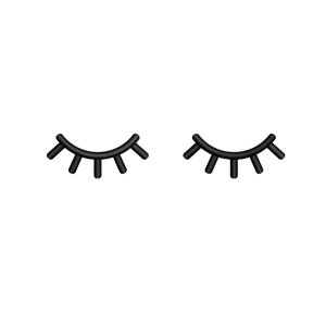 May include: Two black eyelashes with a 3D effect, designed to look like a pair of closed eyes.