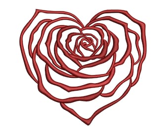Rose Heart Outline Embroidery Design, Valentine's Day Embroidery Pattern, 3 Sizes