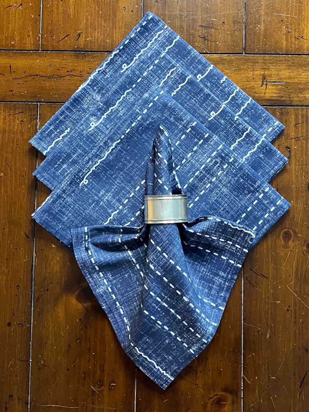 Organic Cotton Table Napkins Reusable Large Dinner Napkins Blue Cloth