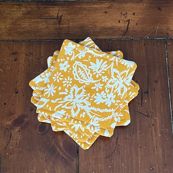 Yellow Floral Cloth Coasters | Fall Table Decor | Housewarming Gift | Barware | Drinkware | Set of 2