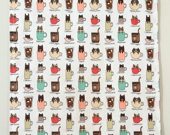 Mini Coffee Cats Tea Towel | Kitchen Towel | Housewarming Gift | Reusable Cloth Towel | Hostess Gift |  Gifts for Her