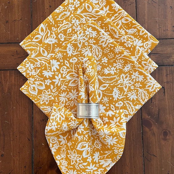 Yellow Floral Large Cloth Table Napkins | Reusable | Fabric Dinner Napkins | Fall Napkins | set of 2