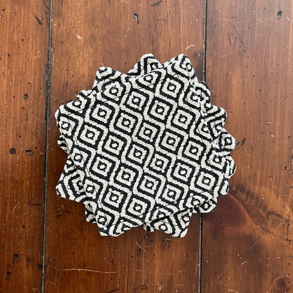 Black and White Diamond Cloth Coasters | Table Decor | Housewarming Gift | Barware | Drinkware