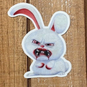 Snowball Bunny Vinyl Sticker: Monty Python Inspired Colored Pencil Art