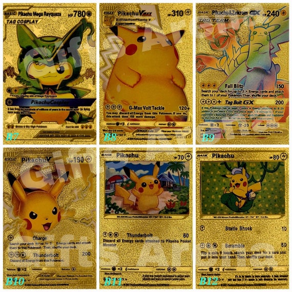 Pokémon Metal Gold Collection Cards, Mewtwo, Mew, V, Pikachu, Vmax