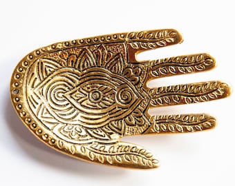 Golden Hamsa Hand Burner/Hand of Fatima/Hand of Compassion - Spiritual Incense Holder and  Burning Dish