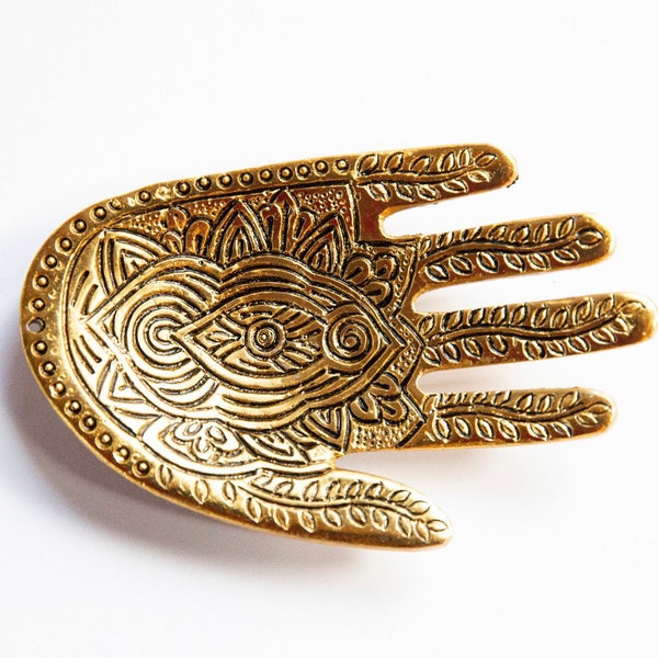 Golden Hamsa Hand Burner/Hand of Fatima/Hand of Compassion - Spiritual Incense Holder and  Burning Dish