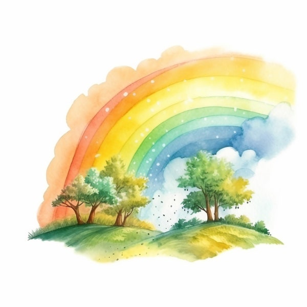 Watercolor Rainbow - 10 Digital Clipart Bundle - High Quality Images , Printable Art , JPEGs - Digital Download - Custom Print