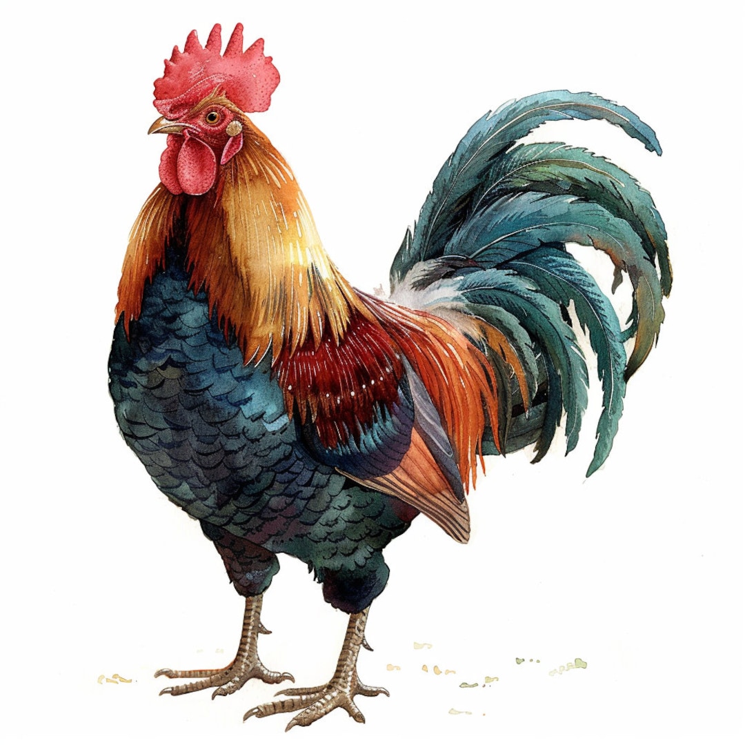 Rooster Clipart, 10 Printable Coloured Watercolor Clipart, High Quality ...