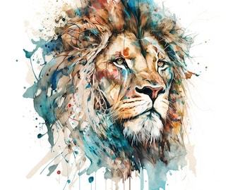 Watercolor Lion Portrait - set of 10 High Quality JPGs - Digital Download - Card Making, Clip Art, Digital Paper Craft