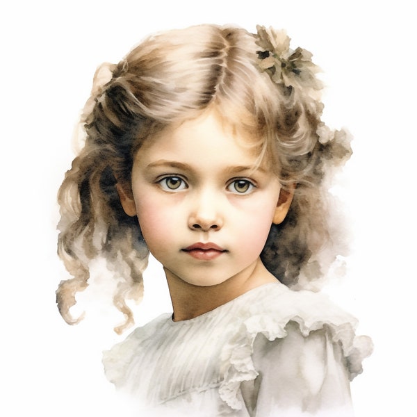 Cute Watercolour Victorian Little Girl Clipart - 10 Digital Clipart Bundle - High Quality Images , Printable Art , Instant Digital Download