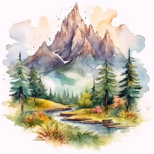 Watercolor Mountain  Clipart - 10 Digital Clipart Bundle - High Quality Images , Printable Art , JPEG - Digital Download - Custom Print