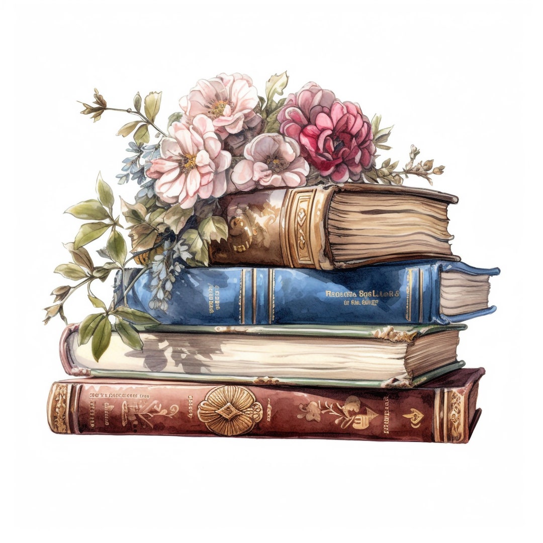 Vintage Floral Stack of Books Sticker Graphic by Digital Xpress · Creative  Fabrica