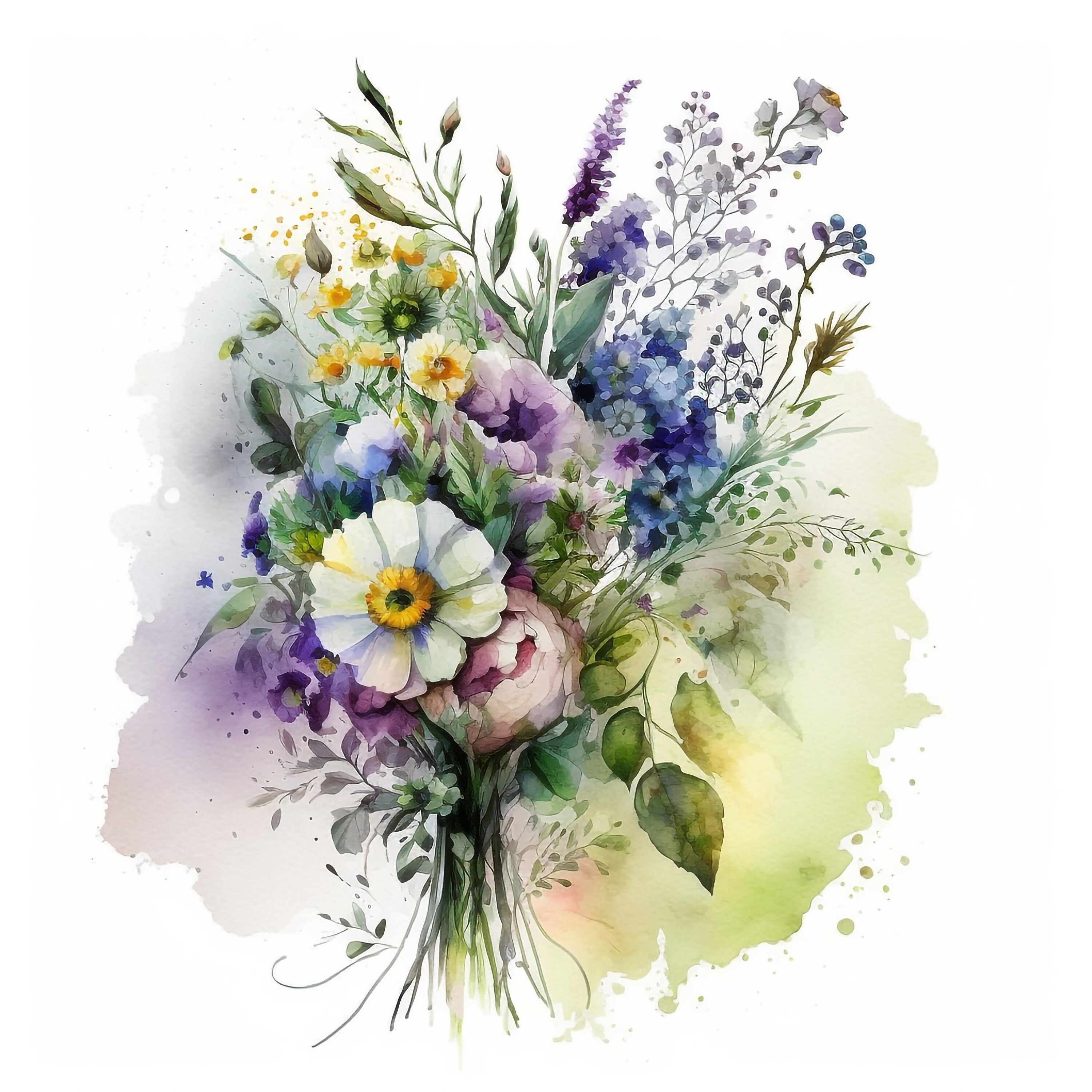 Watercolor Bouquet of Flowers 10 JPG High Quality Digital - Etsy