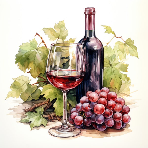Glass of Wine Clipart - Set of 10 Digital Clipart Bundle - High Quality Images , Printable Art , JPEGs - Digital Download - Custom Print
