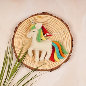 Unicorn Nursery Decor - Wool Felt Unicorn Ornament - Kids Room Decoration - Baby Shower Gift Set Of 2