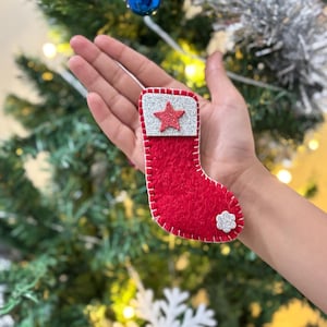 Handmade Felt Christmas Stocking Ornament: Red Holiday Decor