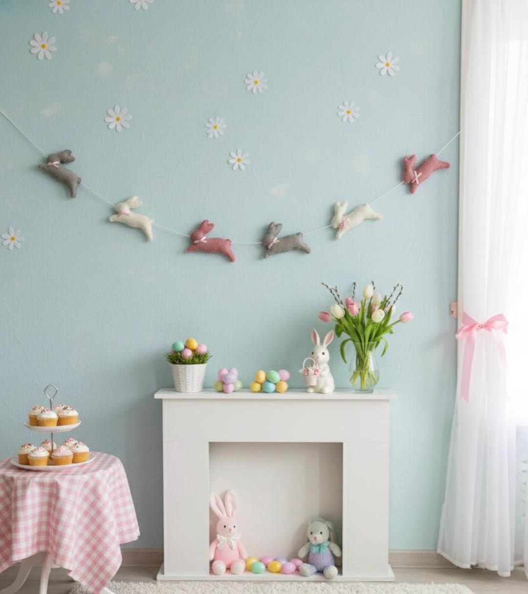 Wool Felt Bunny Garland – Handmade Easter Rabbit Decor – Spring Nursery ...