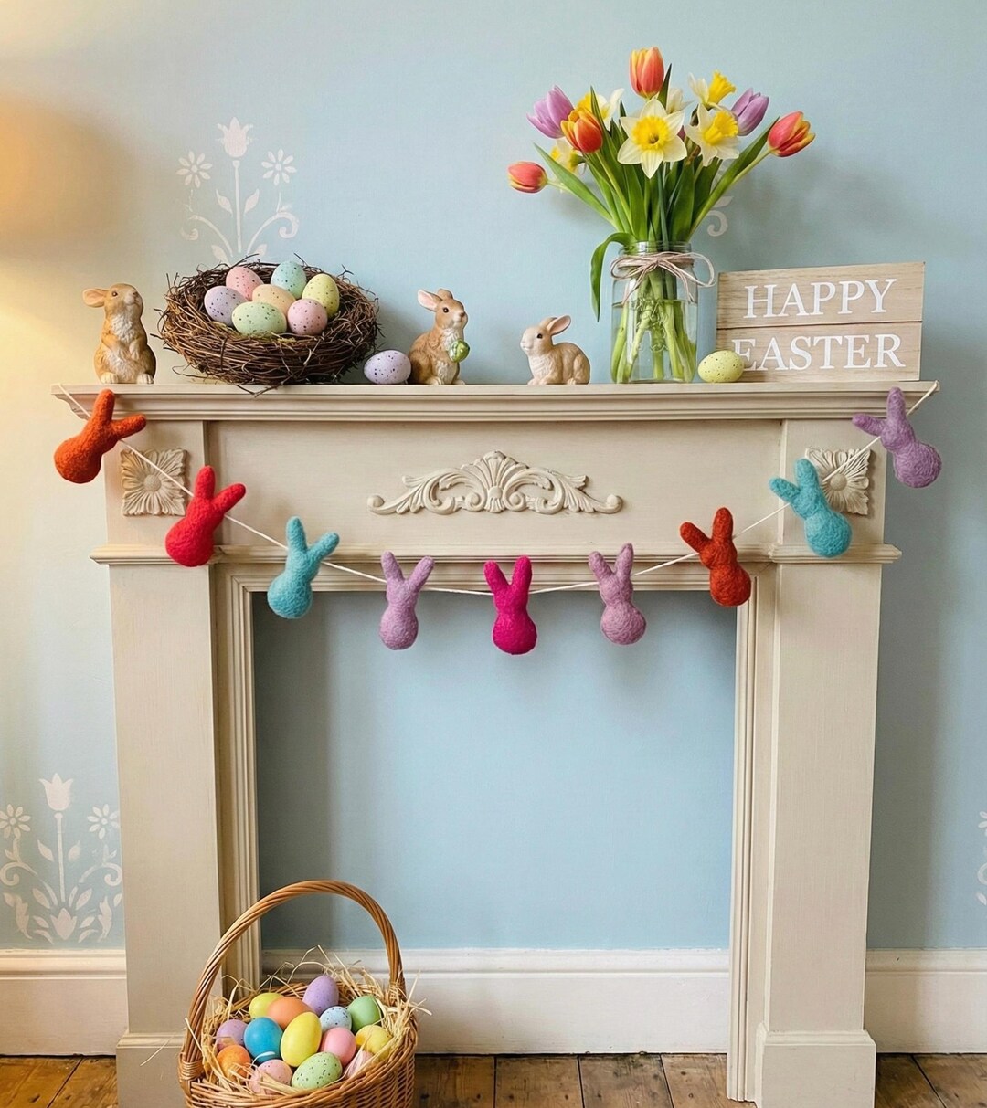 Wool Felt Easter Rabbit Garland – Spring Rabbit Banner for Easter Decor ...
