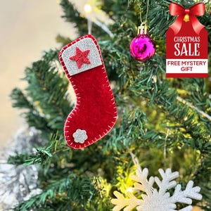 Felt Christmas Stocking, Handmade Christmas Stocking Ornament, Hanging Stocking For Christmas Home Decor and Gifts (Pack of 1)