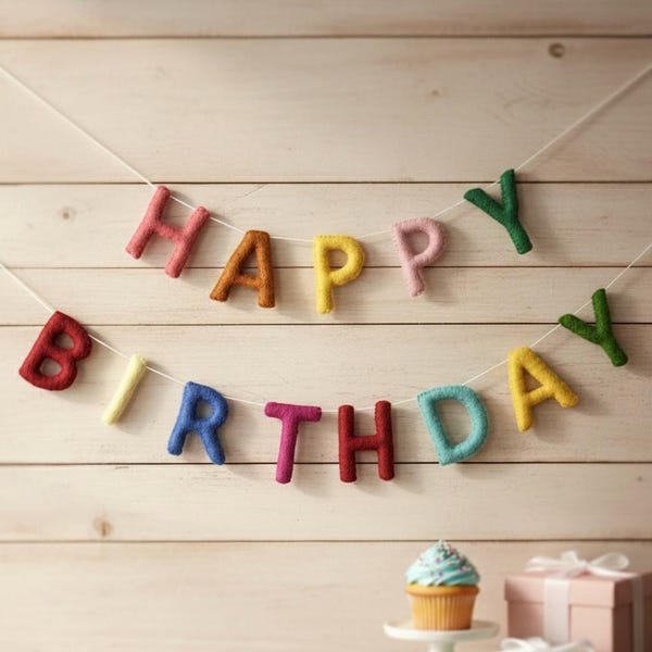 Happy Birthday Banner Garland : Handmade Felt  Kids & Nursery Decor