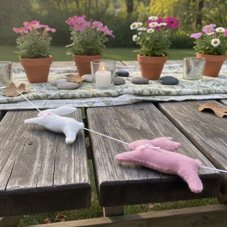 Wool Felt Bunny Garland – Handmade Easter Rabbit Decor – Spring Nursery ...