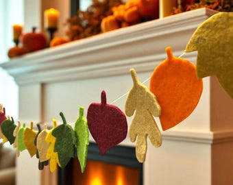 Handmade Wool Felt Autumn Leaf Garland, Fall Decor