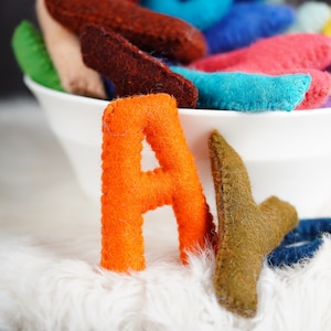 Guirnalda personalizada con cita y nombre, letras mayúsculas y minúsculas del alfabeto de fieltro. Diseña tu propia guirnalda y banderines con letras personalizadas.