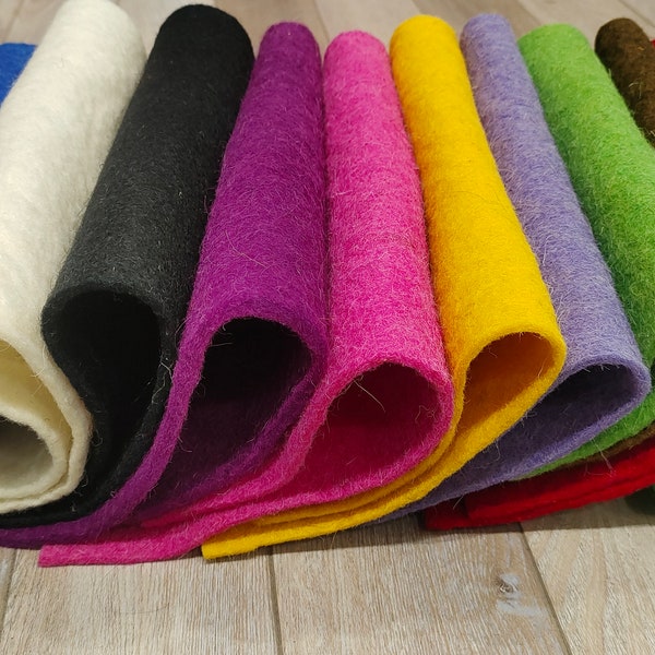 Assorted Color Wool Fabric Sheets - 10-Piece Set for Crafting and Sewing -  100% Pure Wool Crafting Supplies