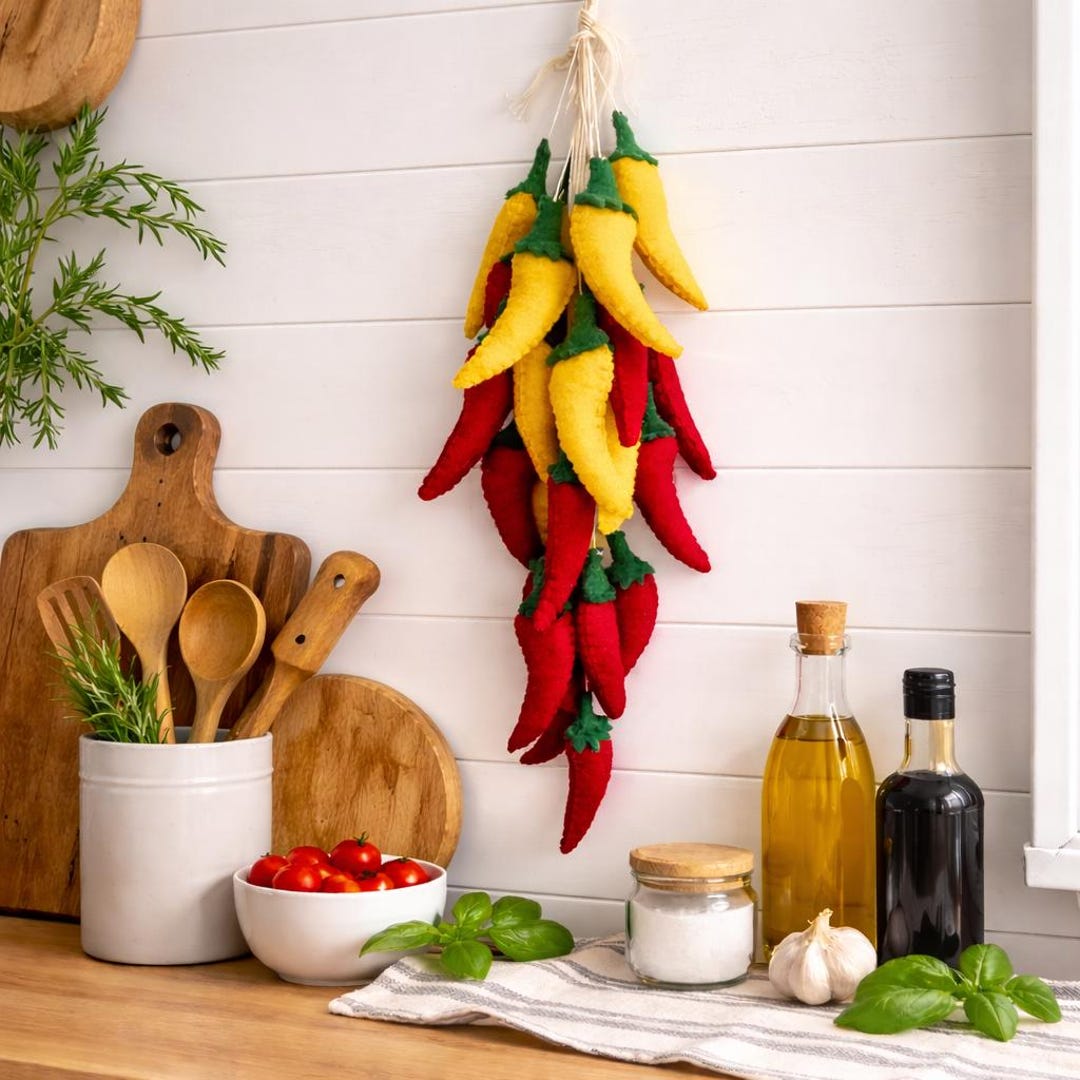 Felt Chili Pepper Garland, Handmade Rustic Kitchen Decor Bunch - Etsy