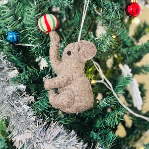 Handmade Wool Felt Elephant Christmas Ornament: Safari Animal Decor