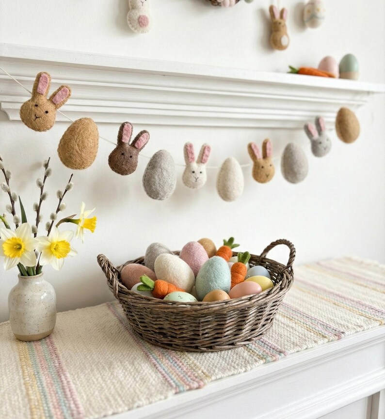 Wool Felt Easter Bunny Garland – Spring Bunny Banner for Easter Decor ...