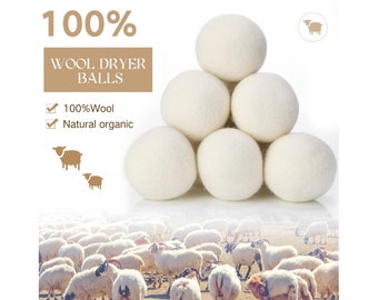 Pack-6 100% natuurlijke Nieuw-Zeelandse organische woldrogerballen - Herbruikbare premium natuurlijke wasverzachter ter vervanging van drogervellen