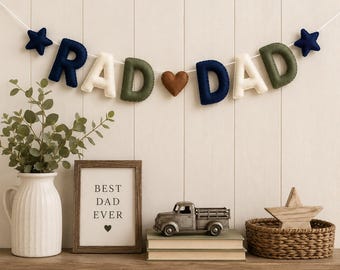 Rad Dad Felt Garland Banner, Father's Day Decor, Dad Gift Idea, Nursery Wall Hanging, Handmade Wool Felt Party Decoration