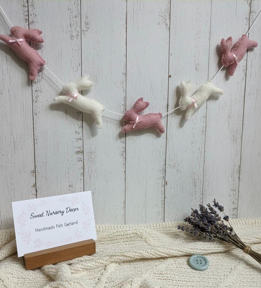 Wool Felt Bunny Garland – Handmade Easter Rabbit Decor – Spring Nursery ...