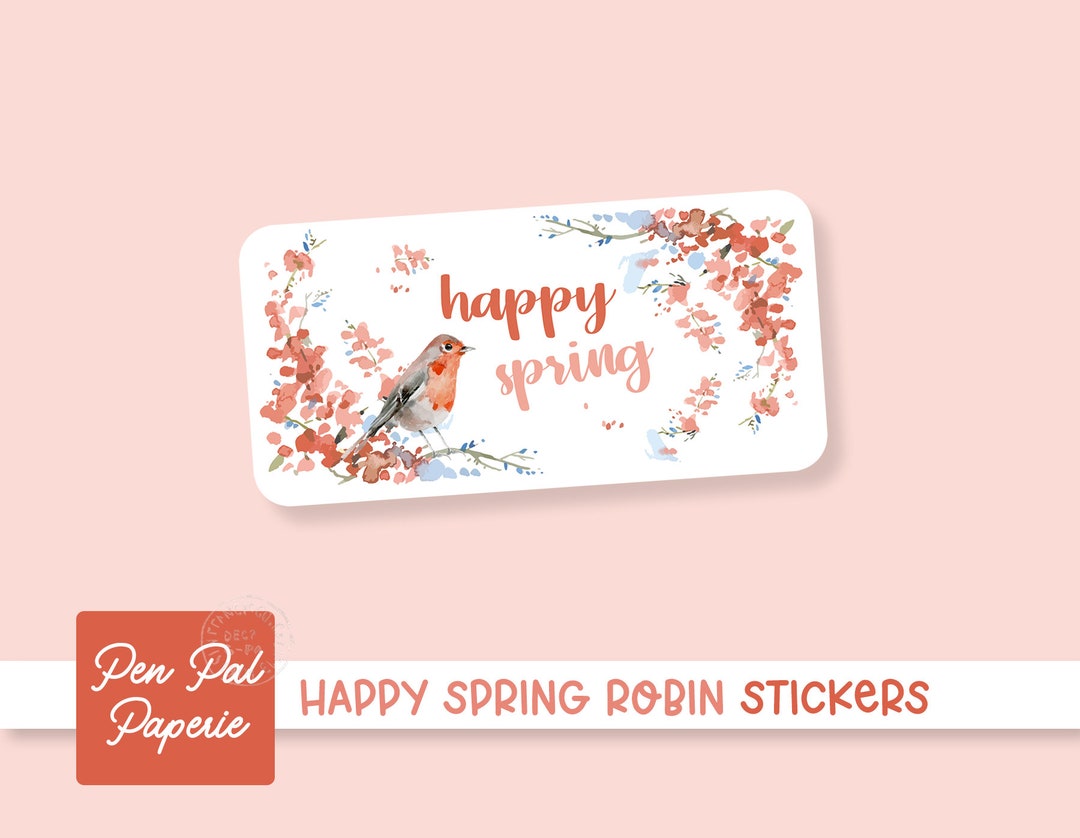 Pink Robin Sticker Happy Spring Robin Stickers Set of 20 - Etsy