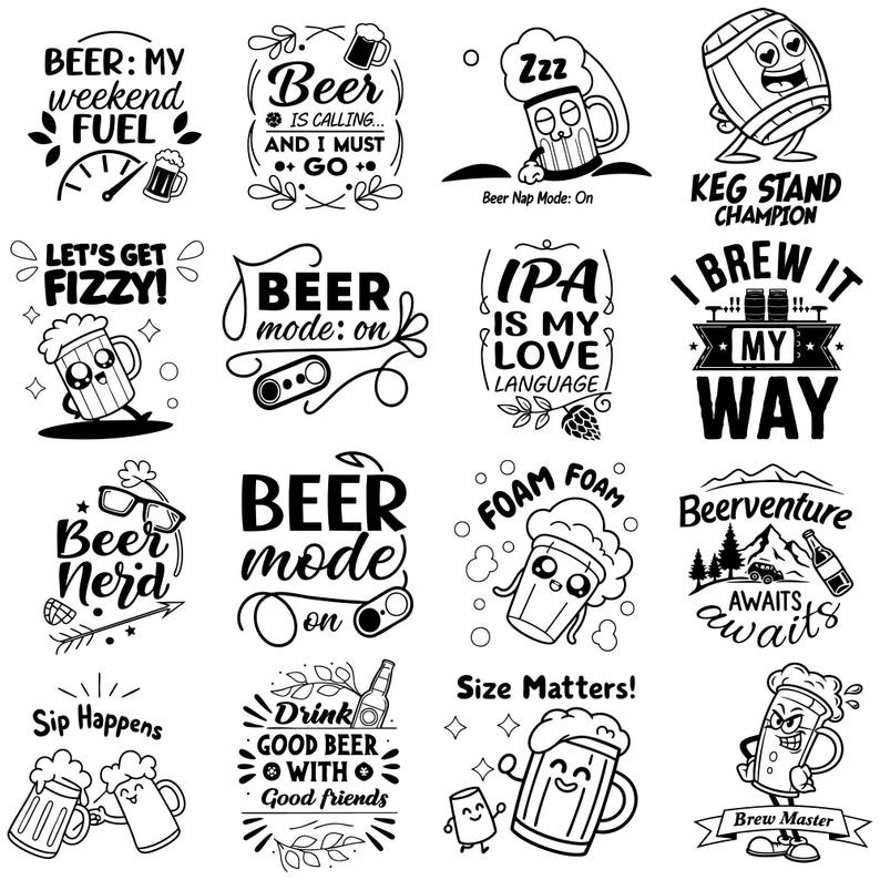 Beer SVG Design Bundle: Funny Quotes, Beer Mug, Glass (digital Download ...