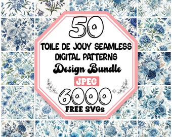 Toile De Jouy Floral Digital Paper: Seamless Vintage Patterns (Digital Download)