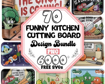 Funny Kitchen Cutting Board PNG Bundle | Sarcastic Vegetable Designs (Digital Download)