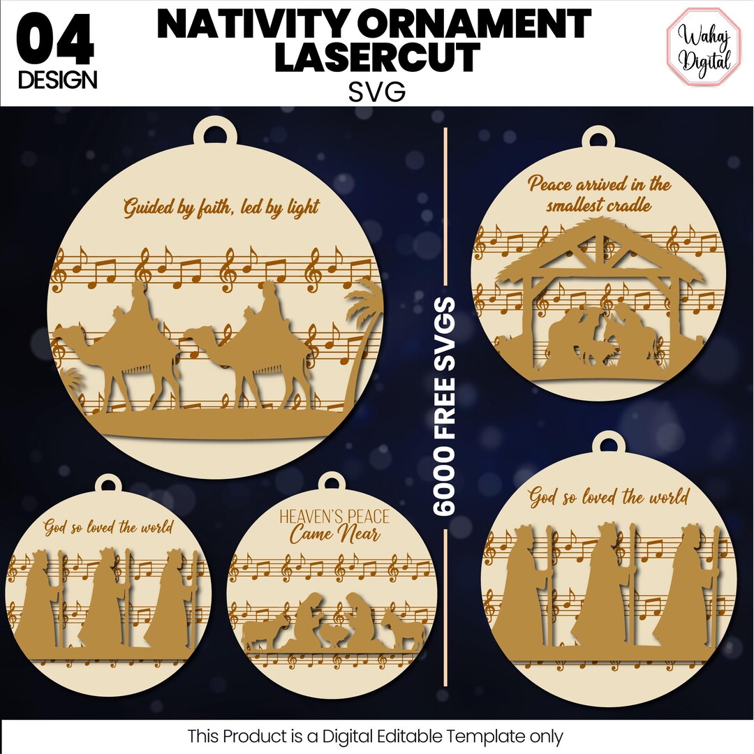 Nativity Ornament Laser Cut SVG Bundle | Christmas Bible Scene (digital ...