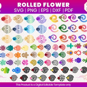 90 Svg di fiori arrotolati / Svg di fiori 3D / Modello di fiori arrotolati / File di taglio Svg di fiori di carta / File Svg per Cricut / Svg di carta digitale
