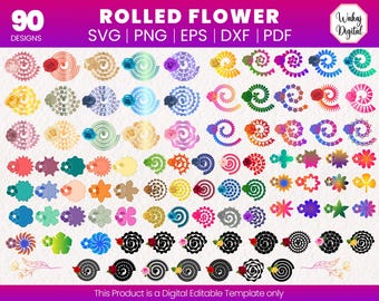 90 Rolled Flower SVG Templates: 3D Paper Flower Cut Files (Digital Download)